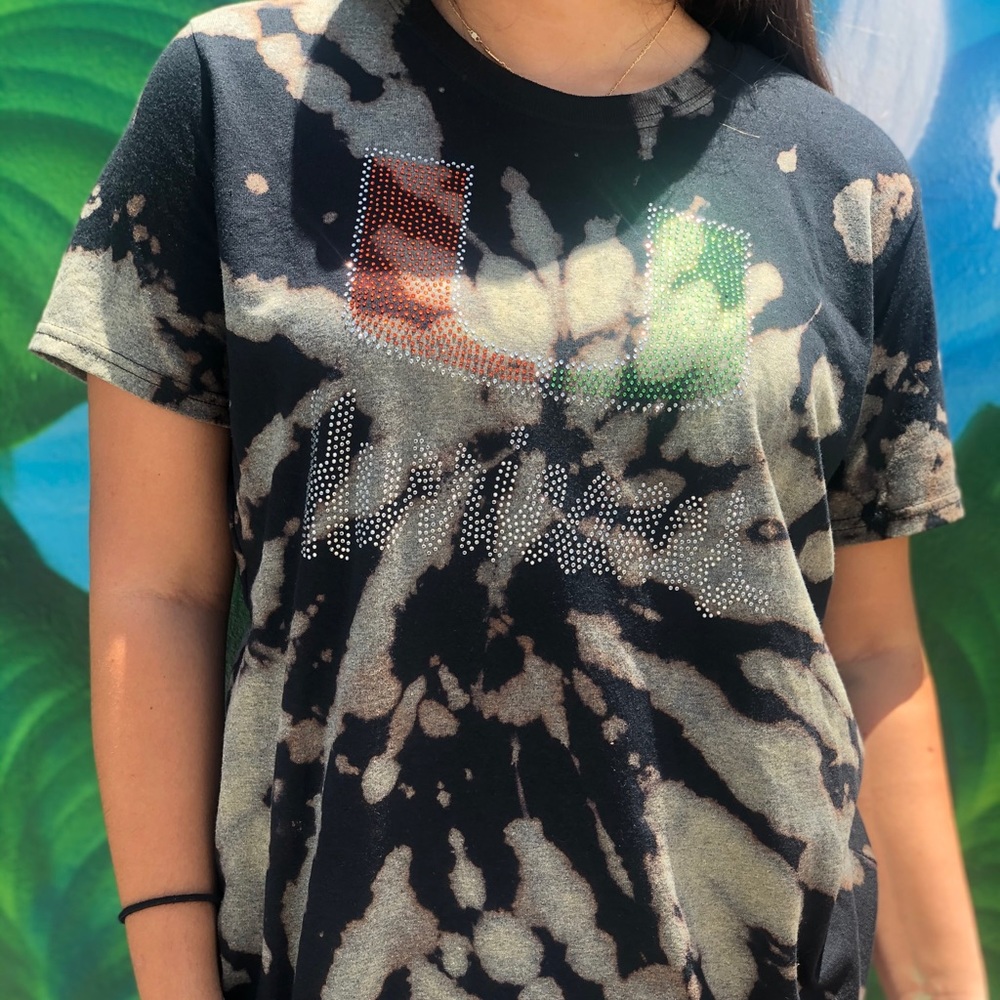 University of Miami bedazzle black tie-dye shirt